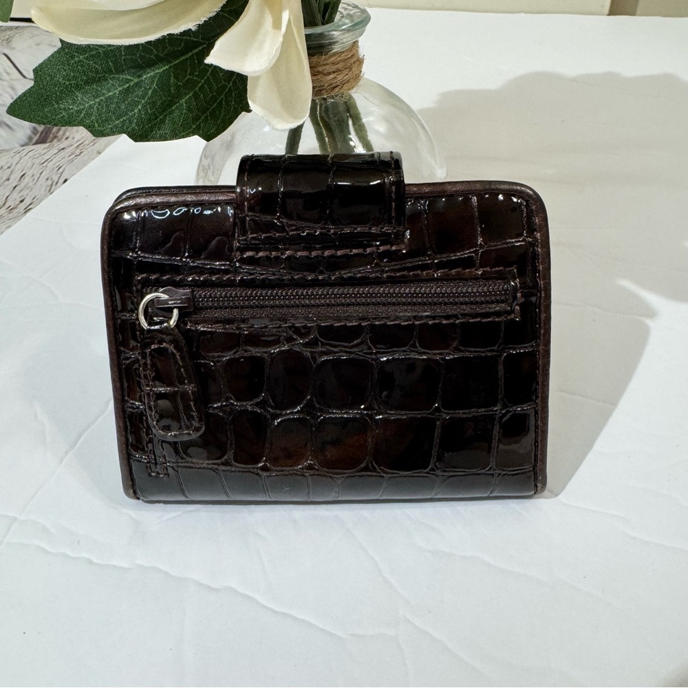 Brighton Dark Brown Crocodile-Embossed Leather Wallet - Picture 2 of 9